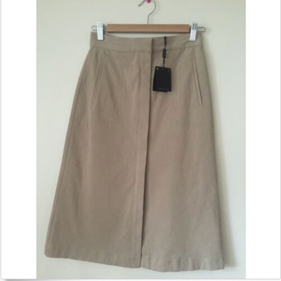Massimo Dutti Beige A Line Midi Skirt - Picture 2 of 14